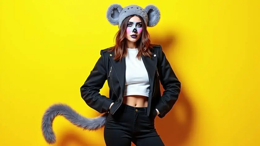 A playful character named "Vervet Vickie" dressed in a vibrant vervet monkey-inspired costume.