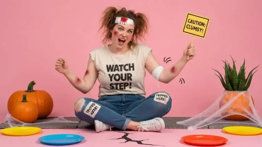 Introducing Victim Vickie: the ultimate Halloween mishap! She reminds you to watch your step, because clumsiness is always in style!