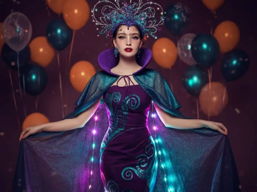 A whimsical character named Vortex Vickie poses showcasing her enchanting costume.