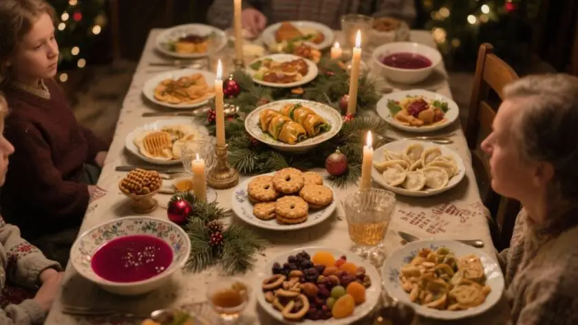 The Twelve-Dish Christmas Supper is a tradition, particularly in Central and Eastern Europe, where a special meatless Christmas Eve meal consists of 12 courses.