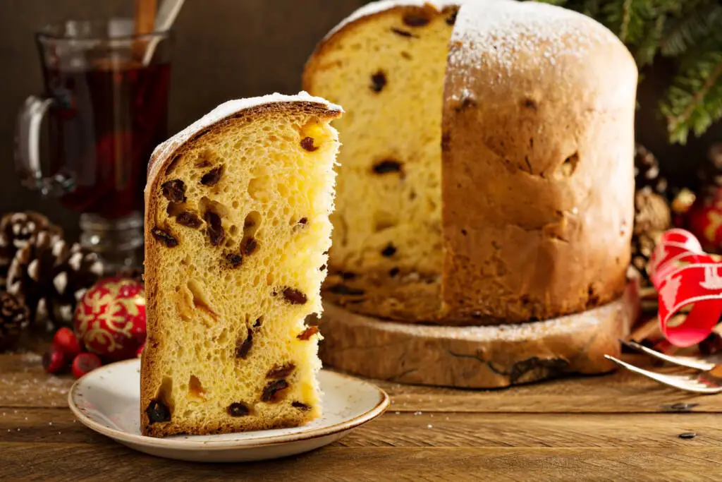 Traditional Christmas panettone with dried fruits